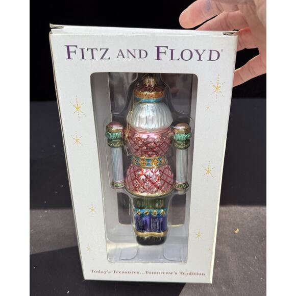 Fitz and Floyd Hand Painted Glass Nutcracker Poinsettia Motif Ornament New! - Picture 5 of 9